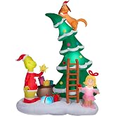 Gemmy Airblown Inflatable 11.5ft Christmas Light Grinch w/Cindy Lou and Max on Christmas Tree Scene Dr. Seuss Christmas Yard Decor