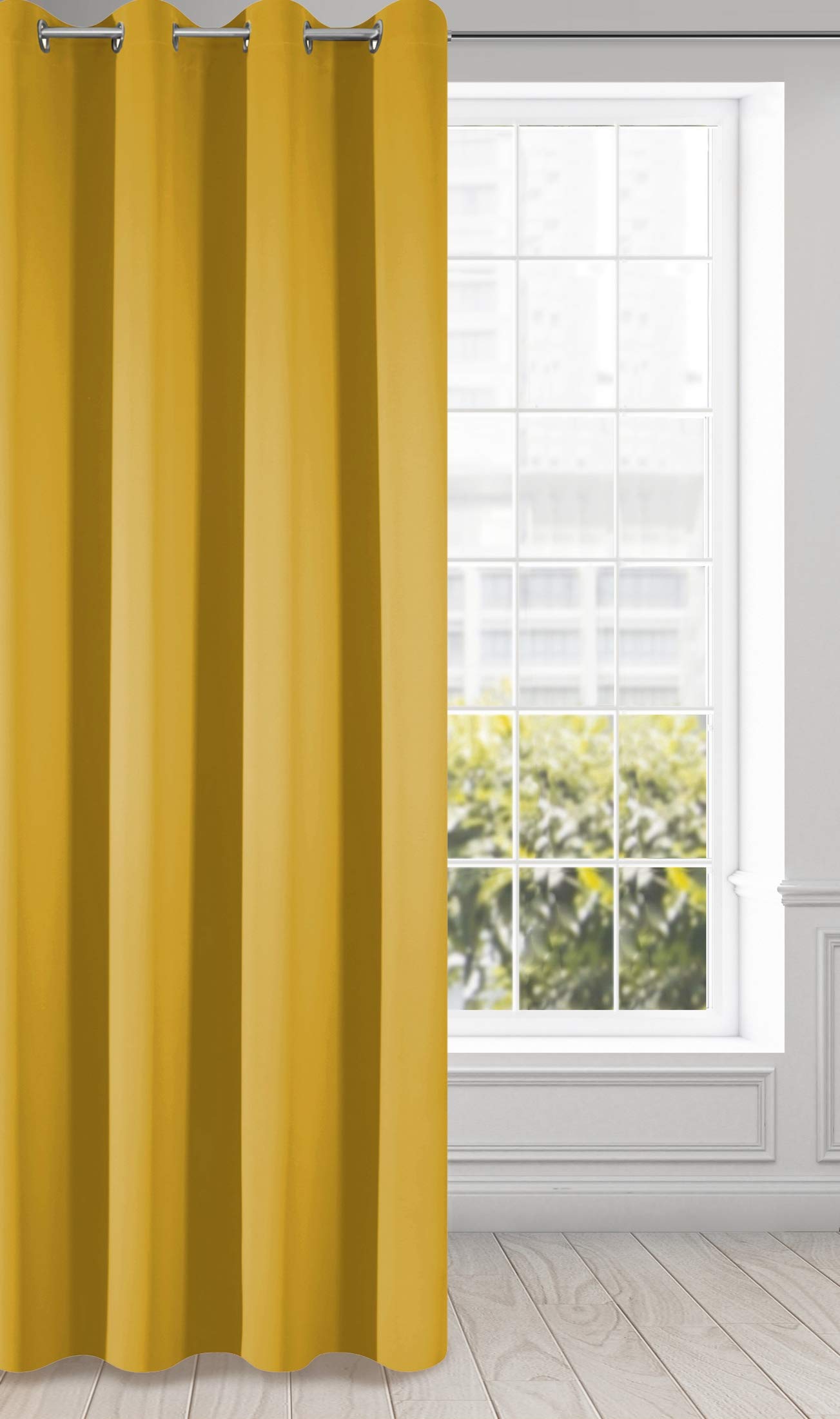 Eurofirany LOGAN Extra Long Blackout Curtain - 1 Unit Eyelets, Light blocking Room Darkening Bedroom Living Room, W53 x L98, Mustard Yellow