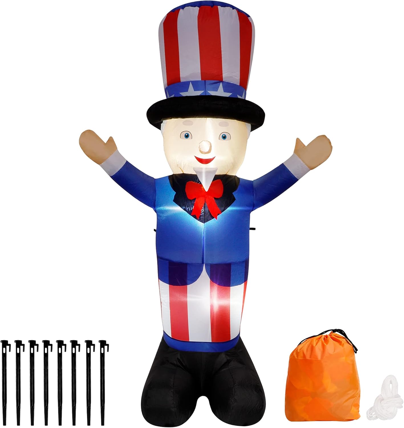 winemana 6 FT Giant Patriotic Inflatable Uncle Sam, Independence Day 4th of July Decorations, Built-in LED Lights, Perfect for Indoor Outdoor Holiday Home Celebration Garden Yard Photo Prop: Garden & Outdoor