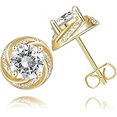 Cossa 14K Gold Stud Earrings for Women Hypoallergenic Cubic Zirconia Earring with Modern Rotated Textured Design Small Earring Studs