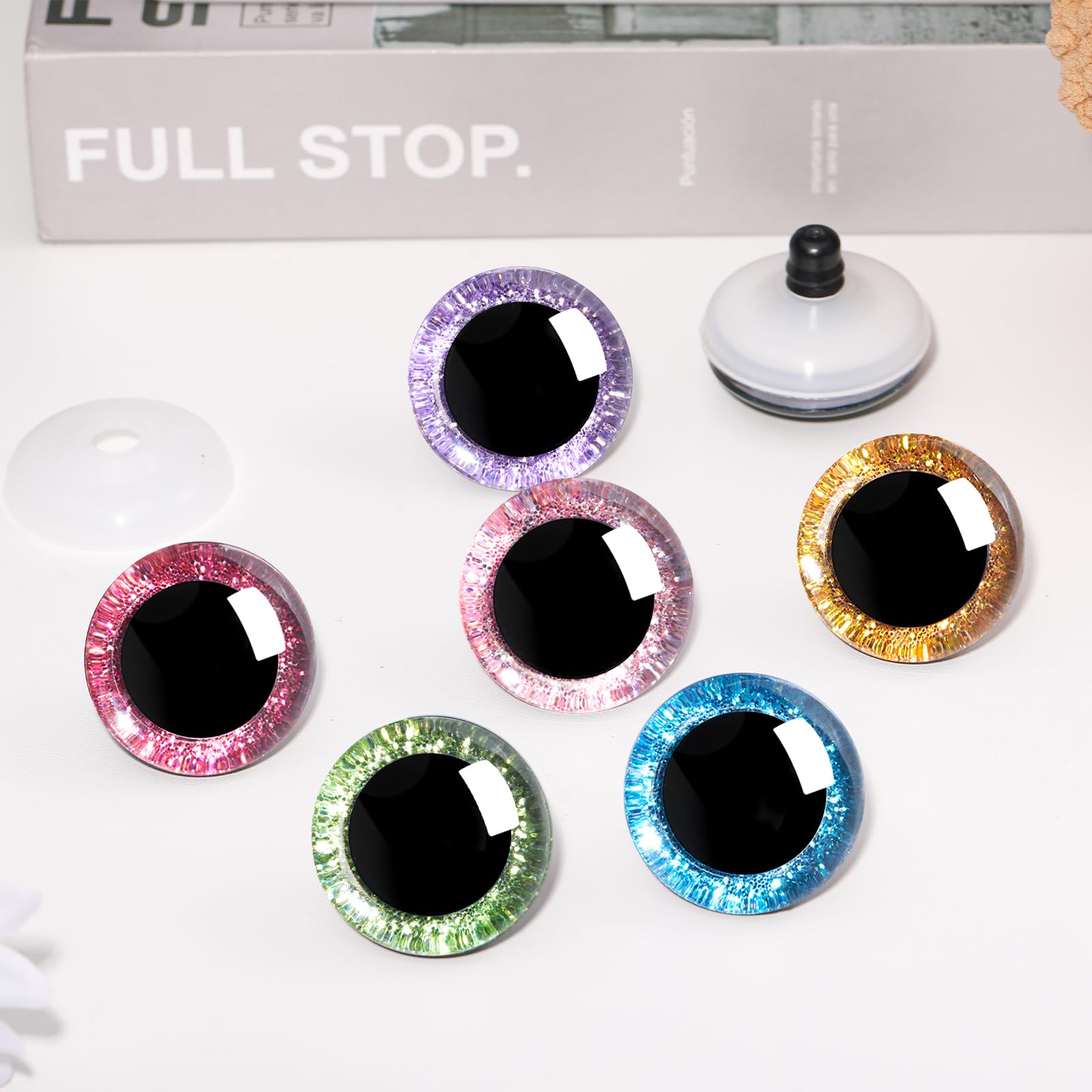 MUCUNNIA 120pcs 16mm 3D Glitter Plastic Safety Eyes for Amigurumi Trapezoid Craft Crochet Doll Eyes with Washers Stuffed Animal Eyes for DIY of Puppet, Bear Plush Animal(6 Colors)