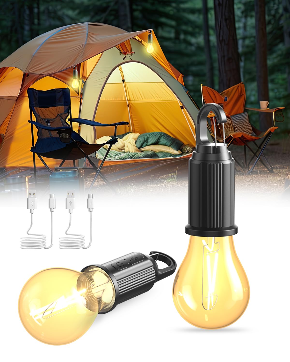 BrightArk Rechargeable Camping Light, Waterproof Tent Lights for Camping 3 Lighting Modes Camping Lights Lanterns Camping Lamp for Tent, Camping, Hiking, Fishing, Backpacking, Emergency Light, 2PCS