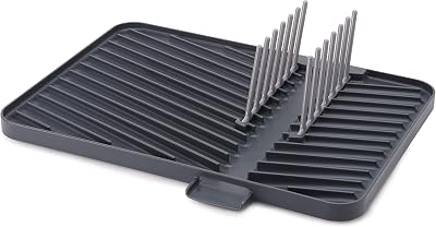 Escurreplatos de Plástico Ajustable y Abatible, Escurridor con bandeja recogegotas, Gris