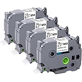 TZe-241 Label Maker Tape 18mm 0.7 Laminated White Replacement for Brother P-Touch Label Maker Refills TZe241 Black on White 3/4 Inch TZe Tz Tape Work with Brother PT-D400 PTD410 PTD600, 4-Pack