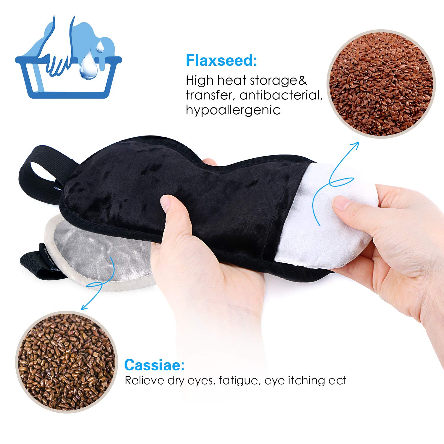 Hot Eye Mask for Dry Eyes Moist Heat Eye Compress (2 Packs), Topoint Dry Eye Mask with Flaxseed Cassia Seed Sleep Mask Healthy Therapies, Black Grey