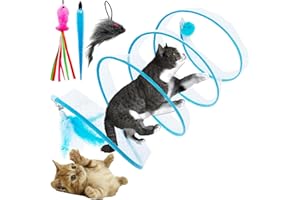 CATENEED Self Play Cat Hunting Spiral Tunnel Toy, Folded Cat Spring Tunnel Toys for Indoor Cats (Blue)