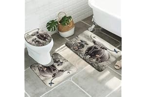 SATRTUD 3pcs Rustic Highland Cow Butterfly Bathroom Sets with Non-Slip Rug, Toilet Lid Cover and Bath Mat,Grey Highland Cows with Butterflies Wildflower Farmhouse Animal Bathroom Carpet Bath Mat Toilet Rugs