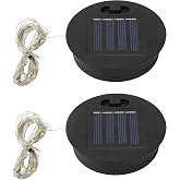 Solar Light Lantern Replacement Top 2 Pack 6cm/2.4inch Round Panel Lid with String, Decorative LED Fairy Can Lights for Outdoor Patio Yard Lawn Tree DIY Table Flower Garden Accessories Powered Parts
