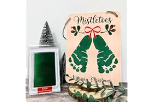 TRUMPETIC Baby's First Christmas Mistletoe DIY Footprint Hanging Sign Christmas Gift 2024, Mistletoes Christmas Footprint Art Craft, Holiday Craft, School Activity, Kids Baby Toddler, Memory Keepsake (nature)