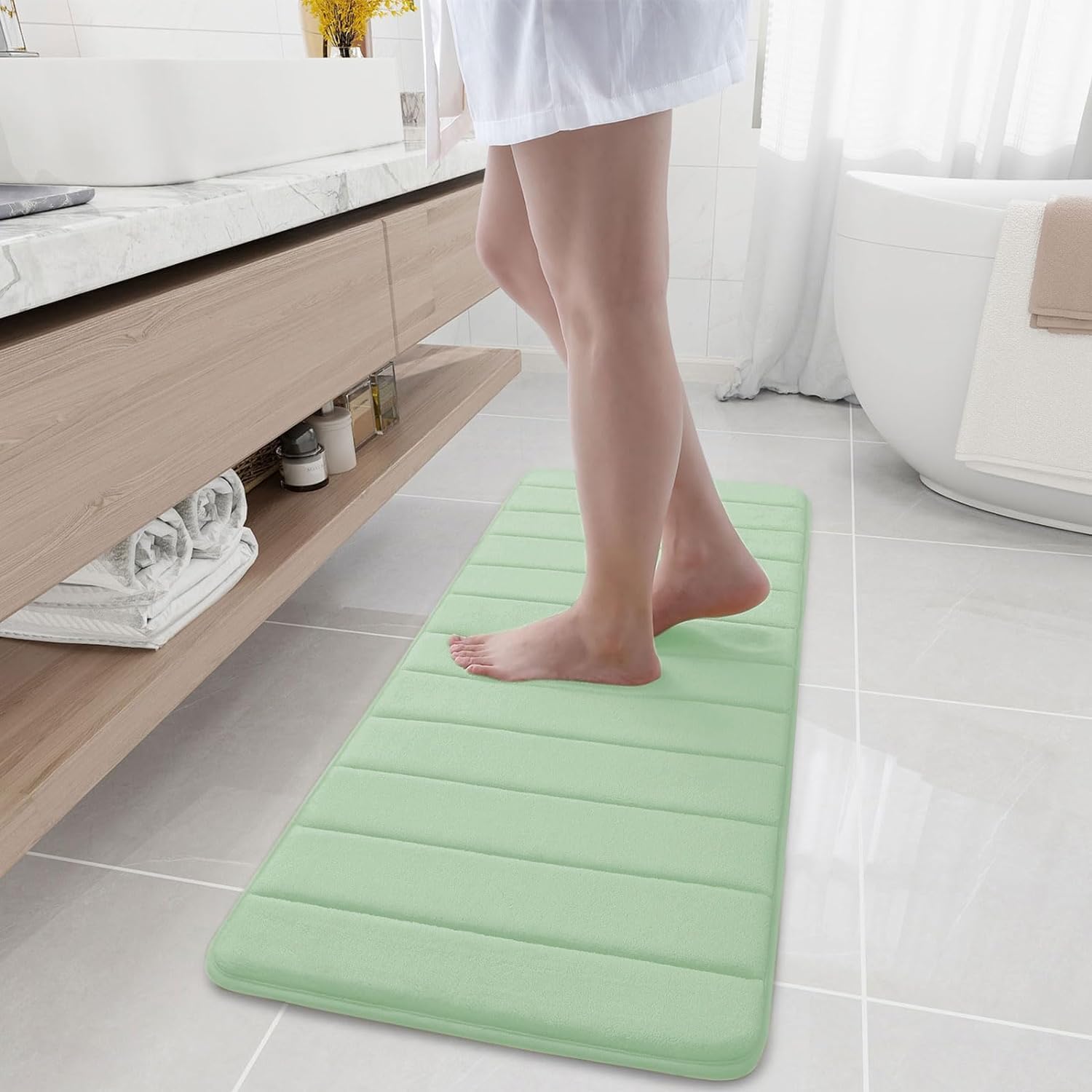smiry Memory Foam Bath Mat, 40 x 120 cm, Extra Soft Non-Slip Bathroom Mat Runner, Super Absorbent Long Bath Mats for Bathroom Floor Machine-Washable Dry Bath Rug Foot Mat, Green — image 1