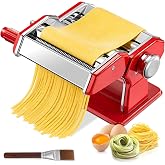FOHERE Manual Pasta Maker, 7 Adjustable Thickness, 3-in-1 | Stainless steel manual pasta machine with rollers and cutter for homemade spaghetti, fettuccini, lasagna and dumpling skin