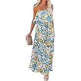 Dokotoo Womens Strapless Dresses Casual Summer High Waist Side Split Flowy Boho Maxi Dress