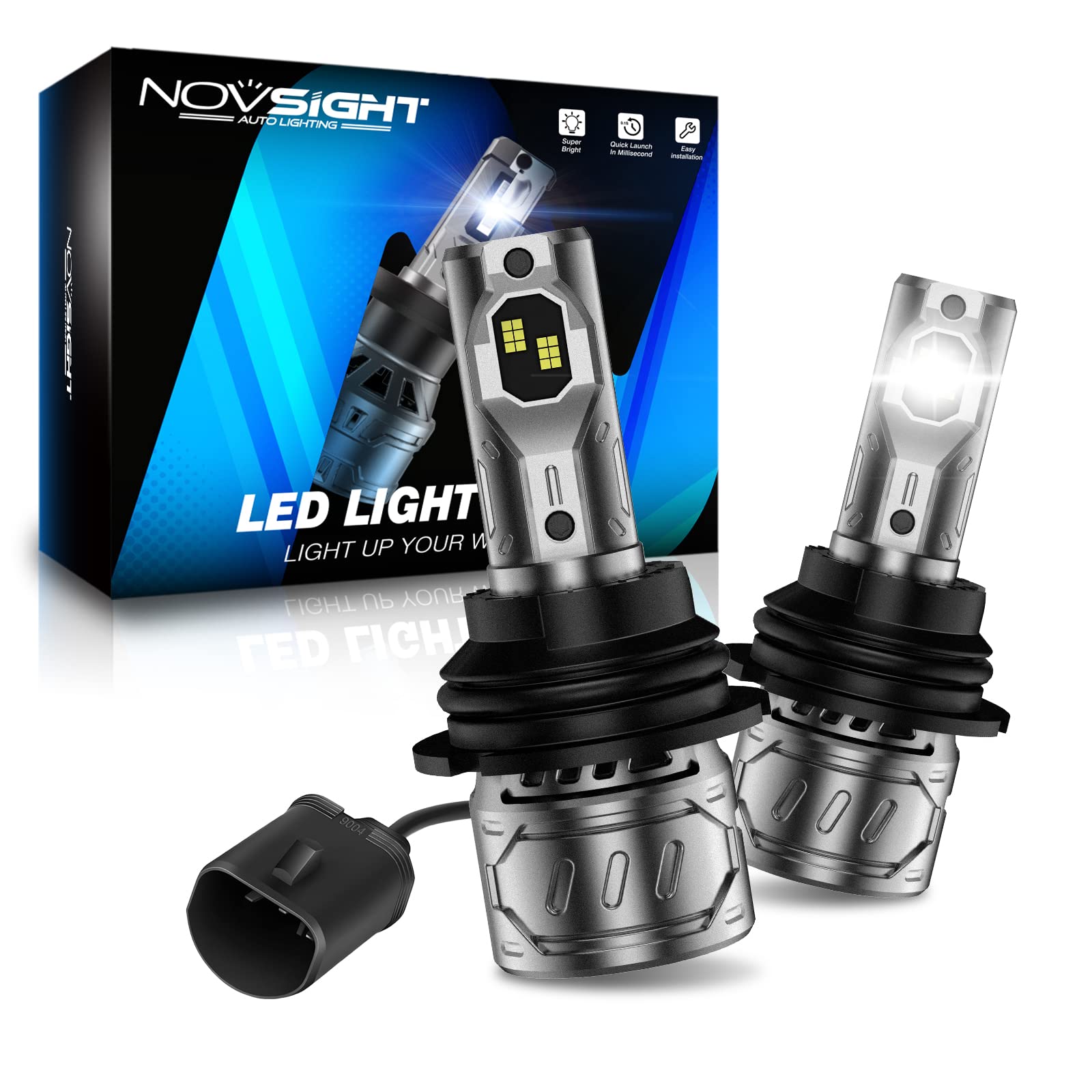 NOVSIGHT 9004/HB1 Bulbs Upgraded, 400% Brightness 9004 Fog Bulbs, Quick Installation HB1, Pack of 2 Image