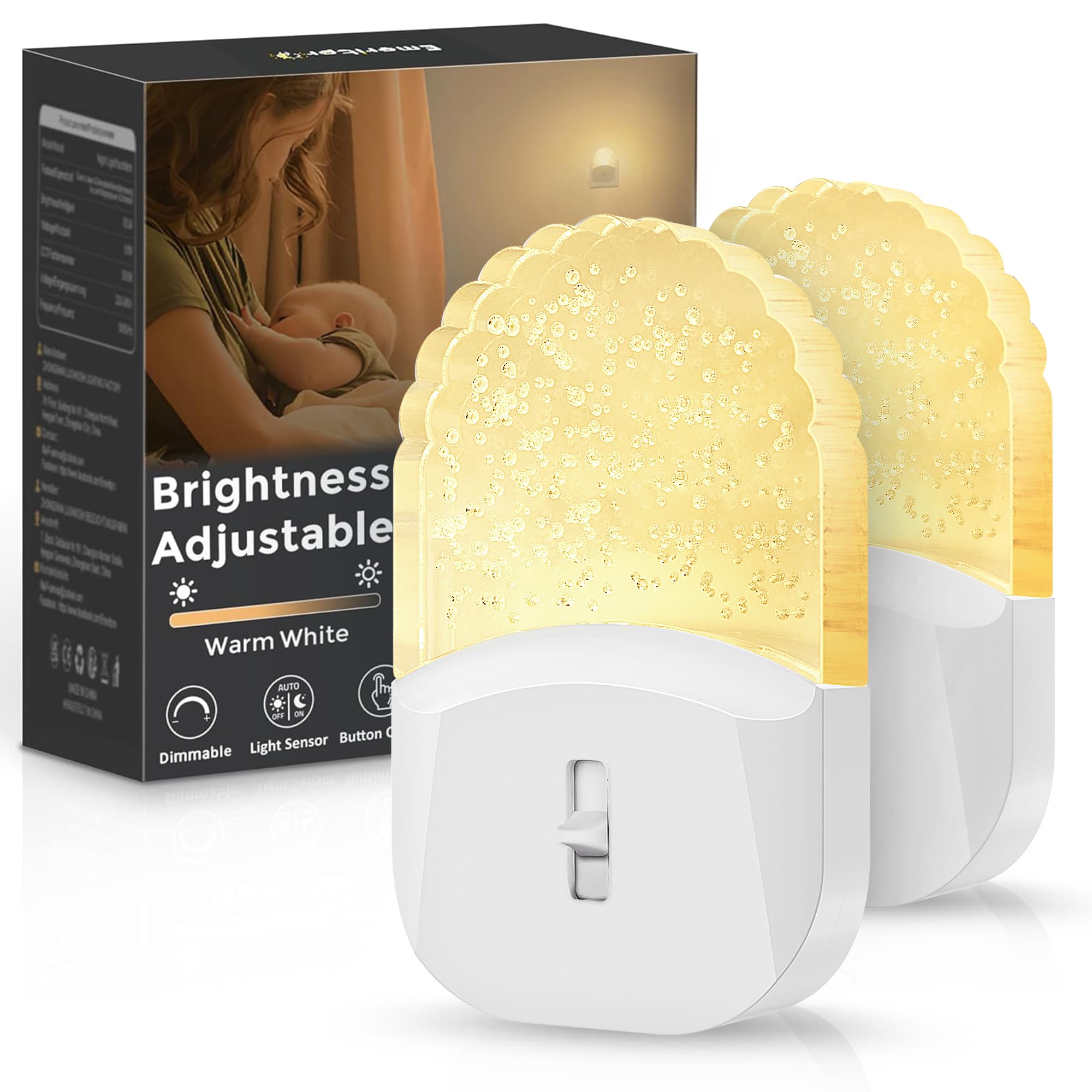 Emeritpro Night Light Plug in Wall with Dusk to Dawn Photocell Sensor, Plug in Night Light 2 Pack, Brightness Adjustable, 3000K Soft Warm White, NightLight Kids for Bathroom Bedroom Stairs Hallway — image 1