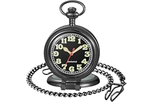 Whodoit Stainless Steel Single Open Men's Mechanical Pocket Watch, Roman Digital Dial Mechanical Pocket Watch for Men