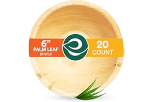 ECO SOUL Palm Leaf Bowl 20 pc, Small 6" (16 Oz) | Round Like Bamboo Bowls, Compostable, Biodegradable, Disposable Palm Leaf Bowls Eco-friendly | Sturdy, Microwave & Oven Safe