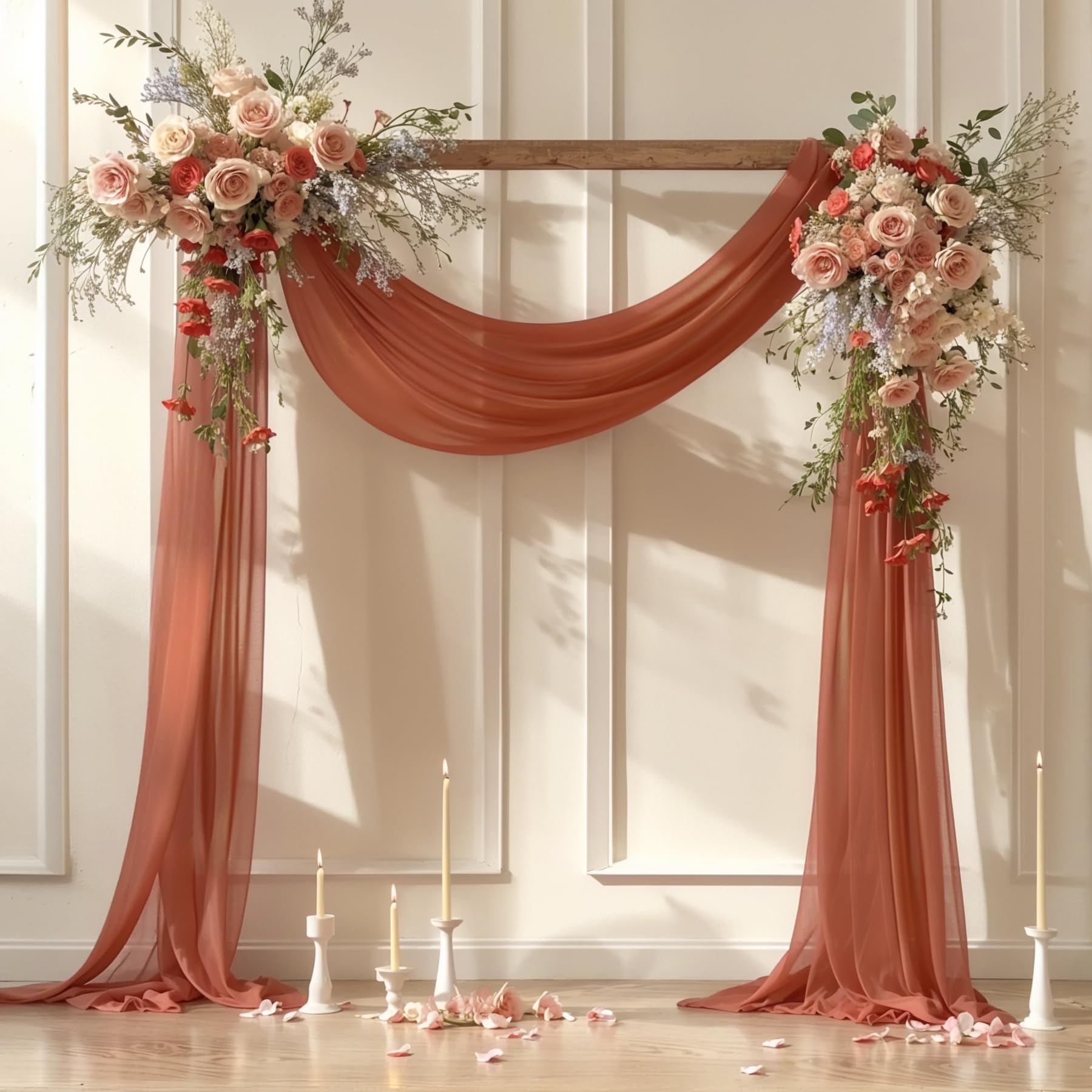 Photo 1 of Wedding Arch Draping Fabric, 1 Panel 28" x 19Ft Terracotta Wedding Arch Drapes Sheer Backdrop Curtain for Wedding Ceremony Party Ceiling Decor
