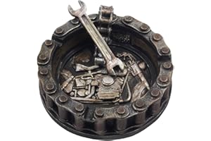 Auhafaly Decorative Motorcycle Chain Ashtray with Wrench and Bike Motif Great for a Biker Bar & Harley Mechanics Shop Smoking Room Decor As Unique for Men or Smokers, 52424