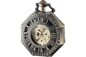 BOSHIYA Vintage Mechanical Pocket Watches for Men Luminous Steampunk Pocket Watch with Chain Black Skeleton Dial Roman Numberals Pocketwatch Gifts for Fathers Day