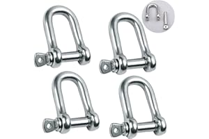 Reedny Stainless Steel 304 D Shape Shackle 5/32", 1/4", 5/16",3/8", 9/16", for Chains Wirerope Lifting Outdoor Camping Survival Rope Bracelets Or for Heavy Duty Construction