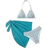 SOLY HUX Girl's Summer Swimsuit Set Floral Halter Triangle Bikini Set with Wrap Skirts Beachwear