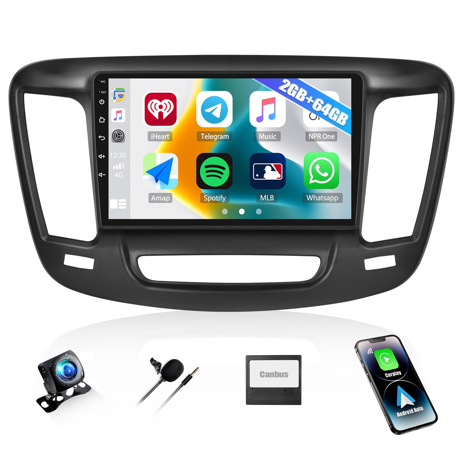 Photo 1 of 2G+64G Car Stereo for Chrysler 200 200C 200S 2015 2016 2017 with Wireless CarPlay Android Auto, Android 13 Head Unit, 9" Touch Screen Car Radio with GPS Navigation Bluetooth RDS FM WiFi Backup Camera