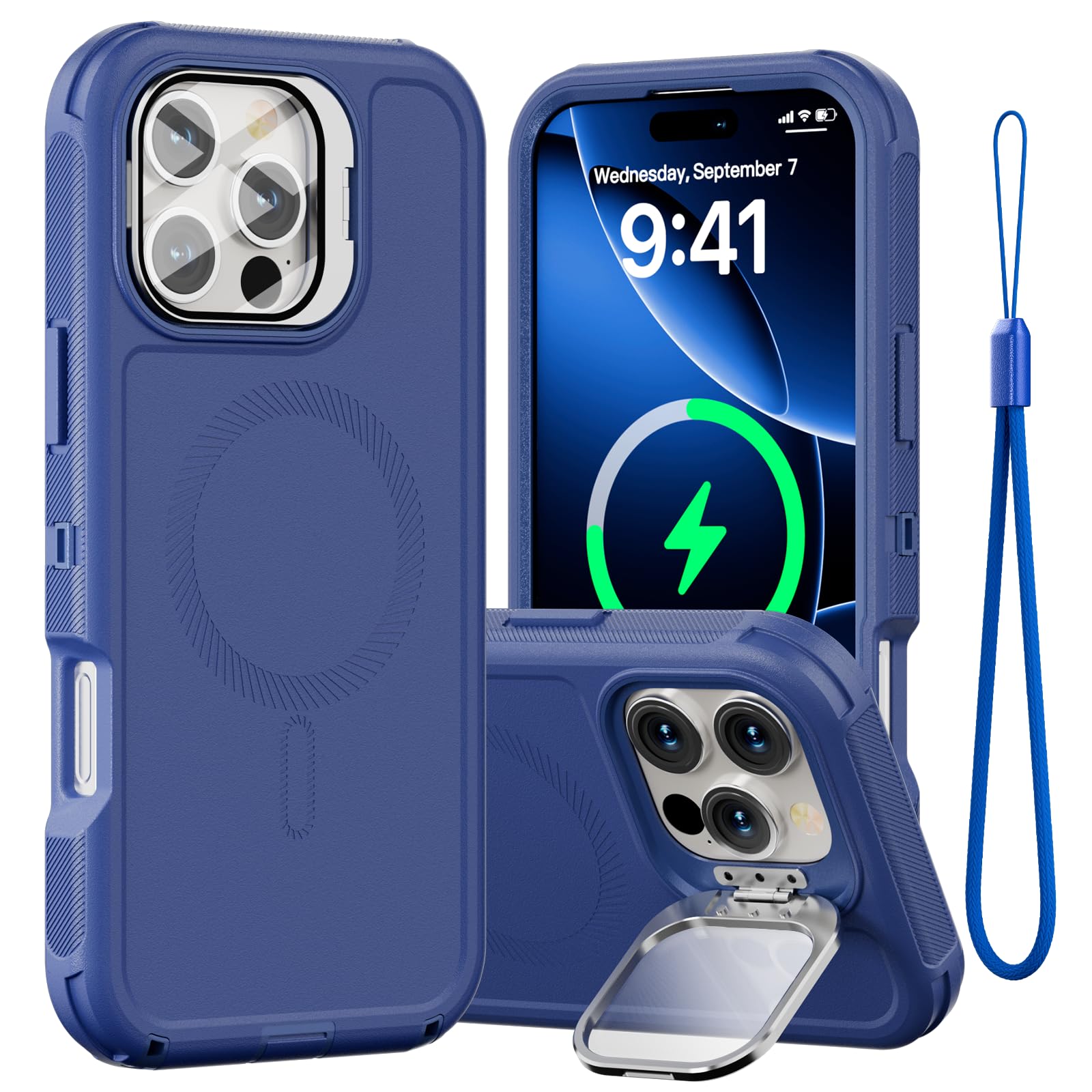 Follaroma for iPhone 16 Pro Case with Stand & Built-in Camera Cover, MagSafe Compatible, Heavy-Duty Shockproof Protection, Magnetic & Rugged Phone Cover for iPhone 16 Pro 6.3'', Navy