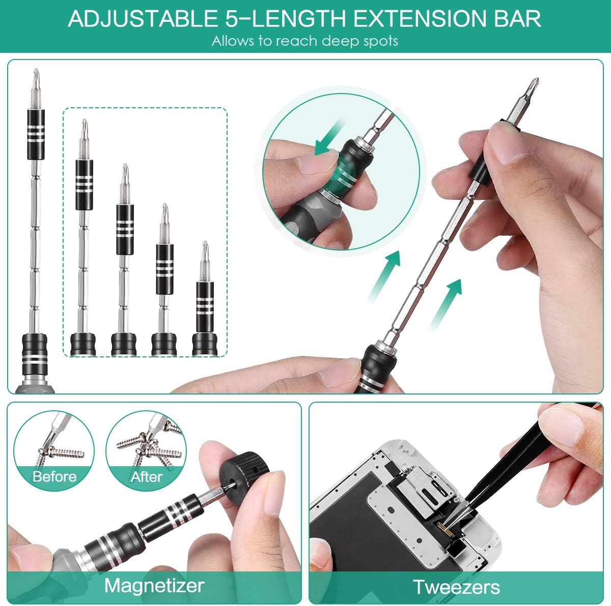 ORIA Screwdriver Set, 2020 New Version 106 in 1 Screwdriver kit with 102 Precision Screwdriver Bits, Professional Repair Tool Kit with Magnetic Ring for Smartphone, Tablet, PC, Toys. - - 