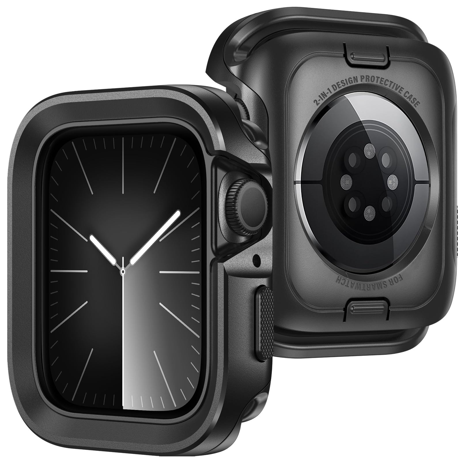 ZZDZZ Metal Case Compatible with Apple Watch Case Series 6 SE 5 4 44mm, 2 in 1 Rugged Protective Silicone Bumper Cover Compatible with iWatch 44mm (Black)