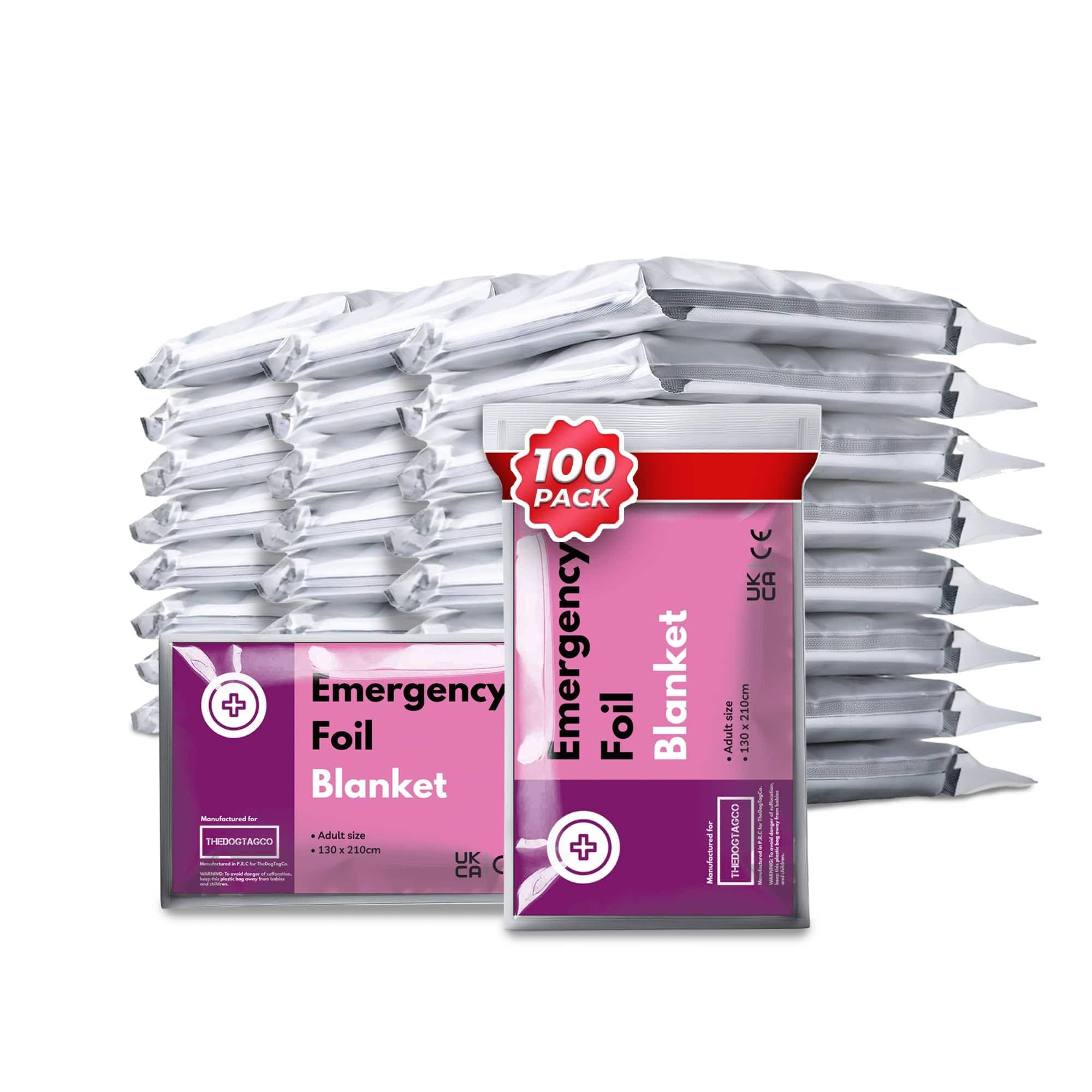 TheDogTagCo Multi-pack EMERGENCY Space Survival Thermal Foil BLANKET Sports Shock Sensory Mylar Camping (100-Pack)