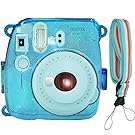 Camera Case Cover for Fujifilm Instax Mini 9/8/8+, PVC Transparent Crystal Protective Camera Case for Fujifilm Instax Mini 9/ 8/ 8s Instant Film Camera with Cute Adjustable Strap (Glitter Blue)