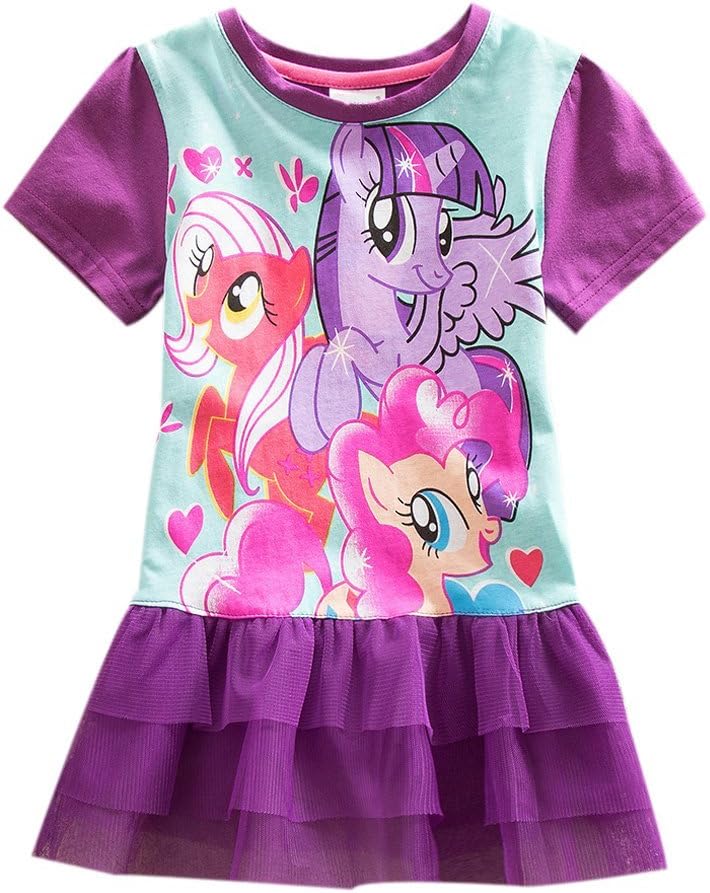 LEMONBABY My Little Pony Dresses For Girls Kid Summer Short Sleeve Cotton Dress