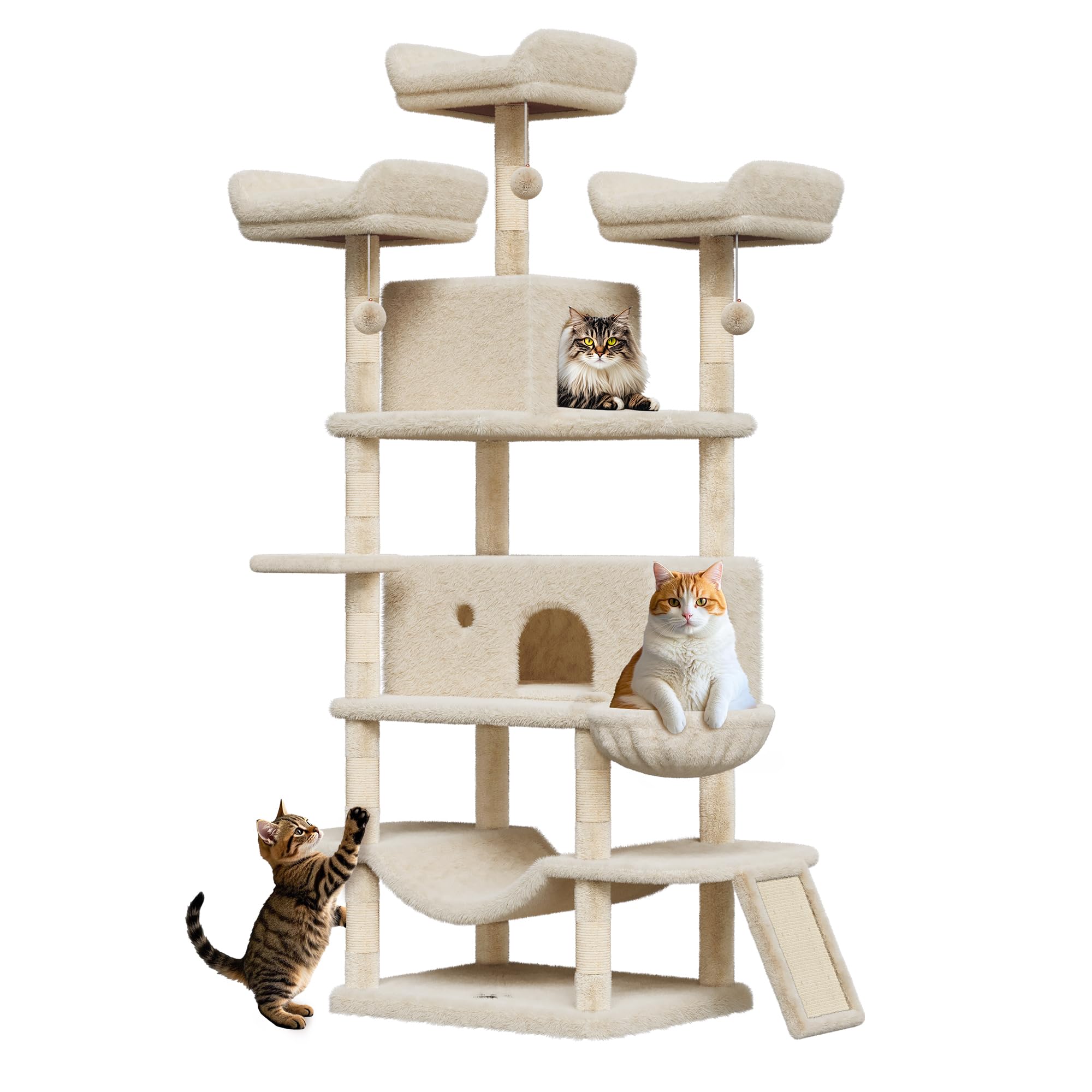PawHut 160cm Cat Tree, Multi-Level Large Cat Tower With 3