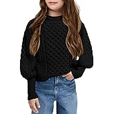 rrhss Girls Cable Knit Sweaters Kids Fall Fashion Puff Sleeve Ribbed Cuffs Crewneck Clothes 5-14 Years