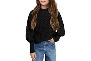 rrhss Girls Cable Knit Sweaters Kids Fall Fashion Puff Sleeve Ribbed Cuffs Crewneck Clothes 5-14 Years