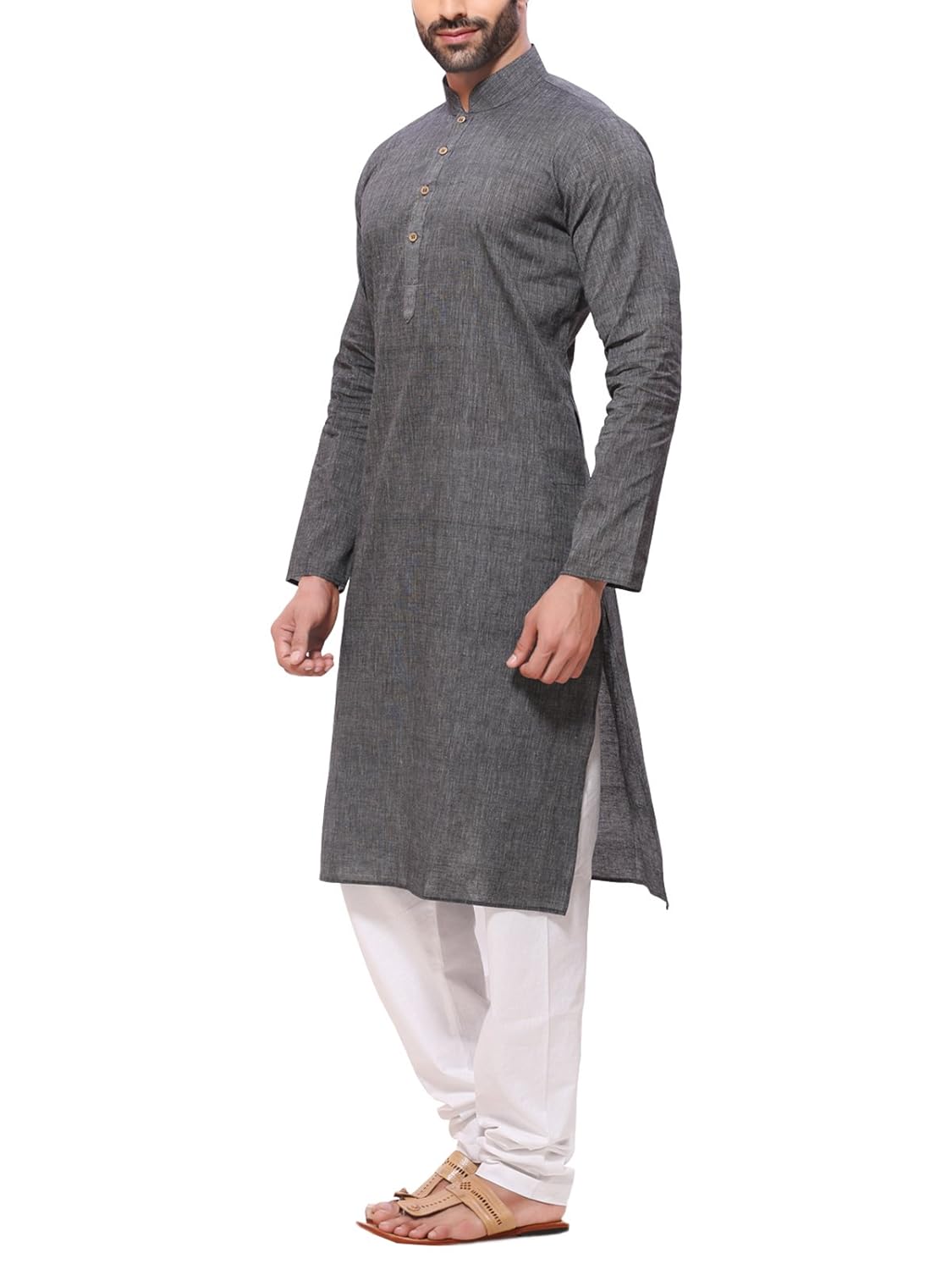 rg designers men's handloom gray kurta pyjama