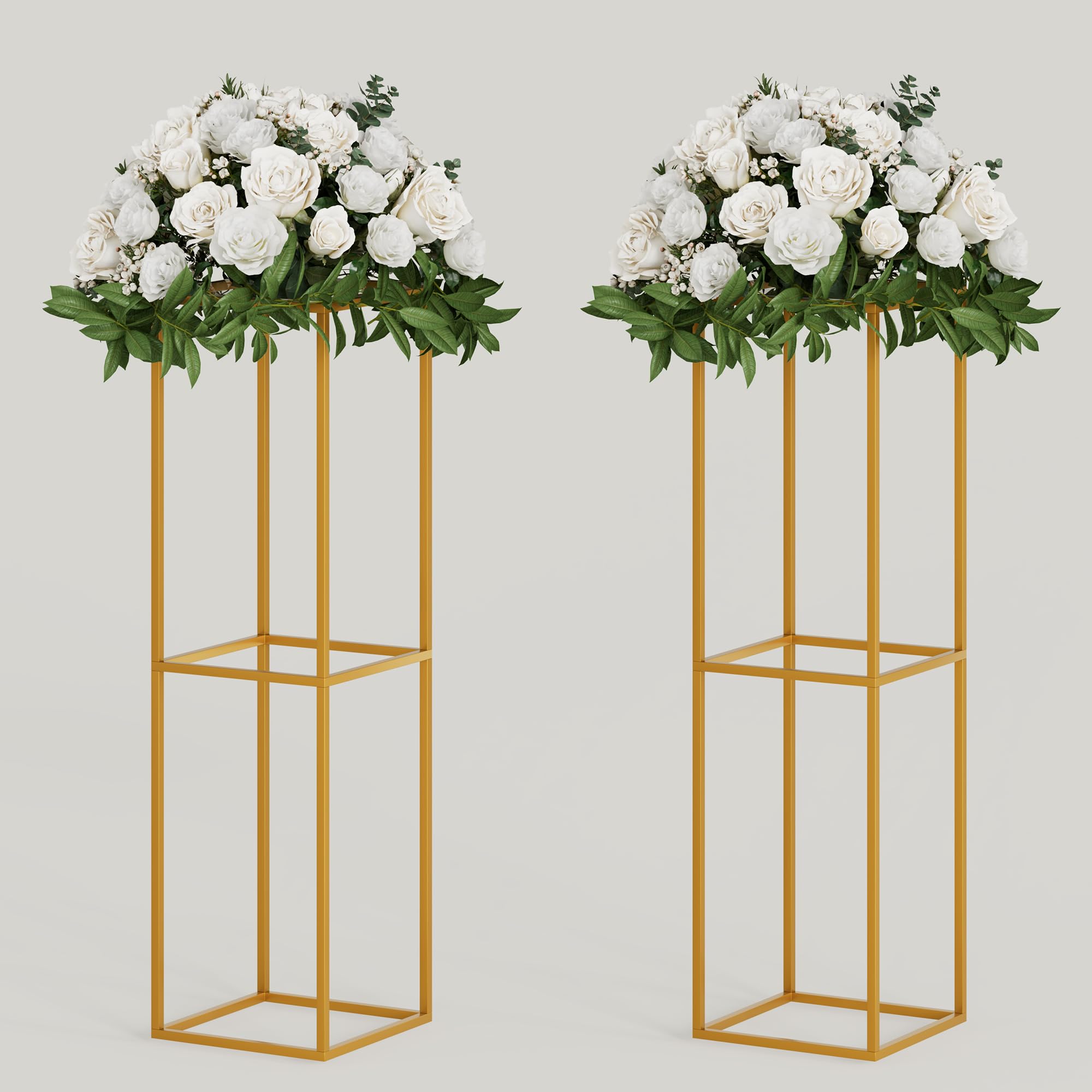 TEKXYZ 2 Pcs 80 CM Tall Metal Flower Stand, Gold Centerpieces For Wedding, Event Party Props, Patio Decor