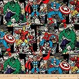 Marvel Retro Comics Vintage Character Toss Black Fabric By The Yard