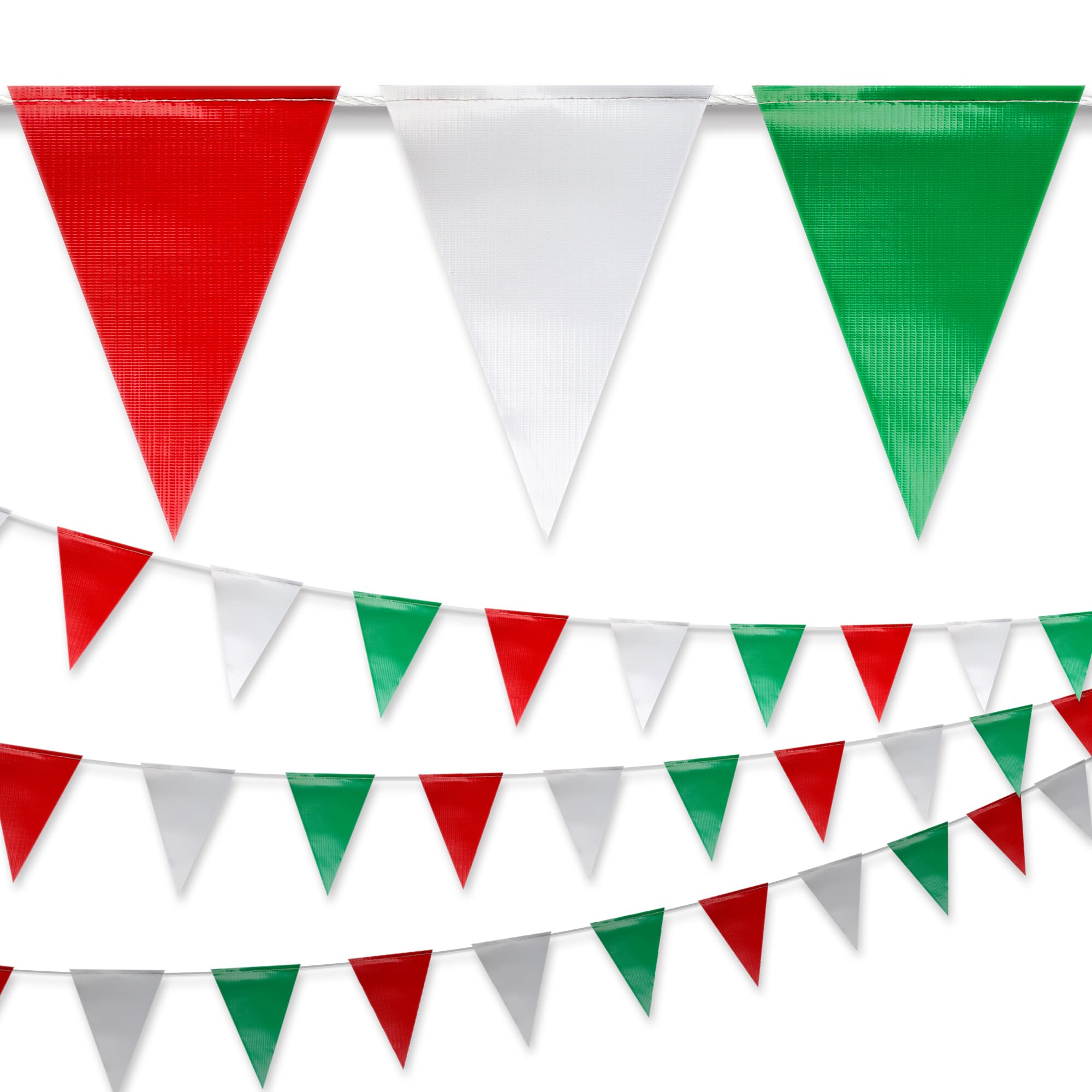 Photo 1 of NACARUM Red & White & Green Pennant Banner Flags | OSHA 500lb Rated | Strand Fade Resistant ?102FT?