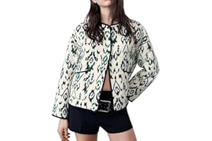 ROUSYTN Women's Cropped Puffer Jacket Floral Print Lightweight Padded Coat Puffy Button Down Cardigan Short Outerwear