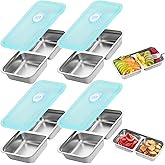4 Pack Stainless Steel Snack Containers -15oz Reusable Grab and Go 2 Compartment Food Storage Containers for Kids with Leakproof Lids for Travel Outdoor Camping School Lunch Prep Dishwasher Safe