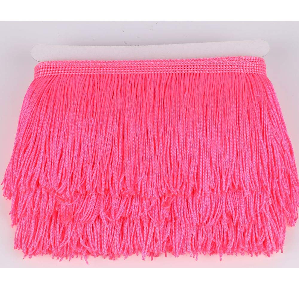 Fringe Trim Lace Polyerter Fibre Tassel 4 inch（″） Wide 10 Yards Long for Clothes Accessories and Latin Wedding Dress and DIY Lamp Shade Decoration BlackWhiteRedGoldBluePink(Fluorescent Peach, 4 inch)