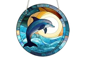 ZZHAOYI 11.8'' Dolphin Acrylic Window Hangings, Ocean Stained Draw Wall Decor Dolphin Decor for Indoor Outdoor Home Bedroom Decoration (Dolphin)