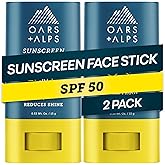 Oars + Alps Matte Face Sunscreen Stick, SPF 50 Travel Sunscreen Roll On for Face & Body, Fragrance Free, Water & Sweat Resistant Sunblock, All Skin Types, Dermatologist Tested, Moisturizing, 2pk