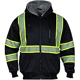 FONIRRA Men‘s Hi Vis Hoodie Reflective ANSI Class 3 Wool Fleece Safety Sweatshirts High Visibility Zipper Jacket