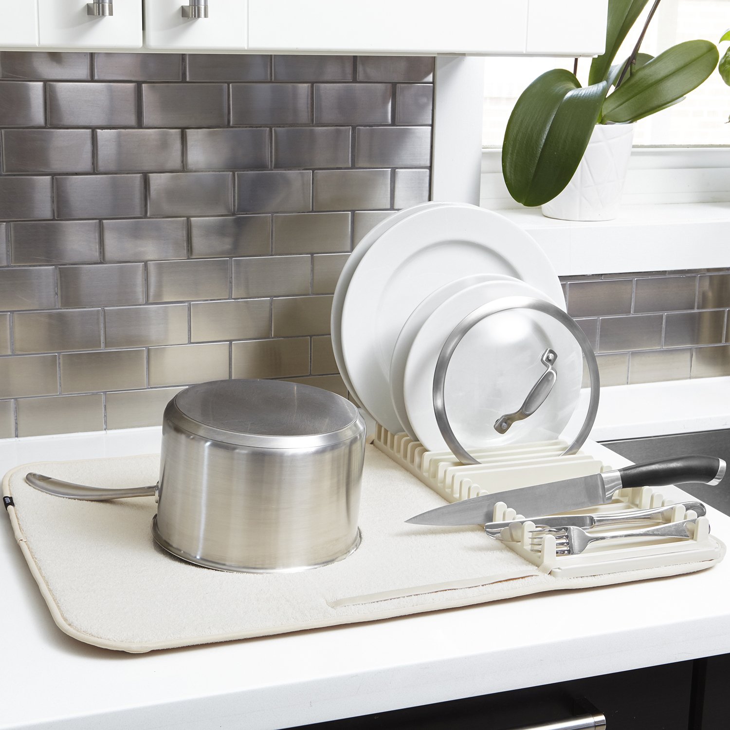 Umbra UDRY Rack and Microfiber Dish Drying Mat SpaceSaving Lightweight