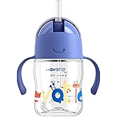 Evorie Tritan Weighted Straw Sippy Cup with Handles for Baby and Toddlers, Spill Proof Baby Water Bottle with Straw for 6 Months and up, 7 Oz, Infant Training Water Bottle (Wathet)