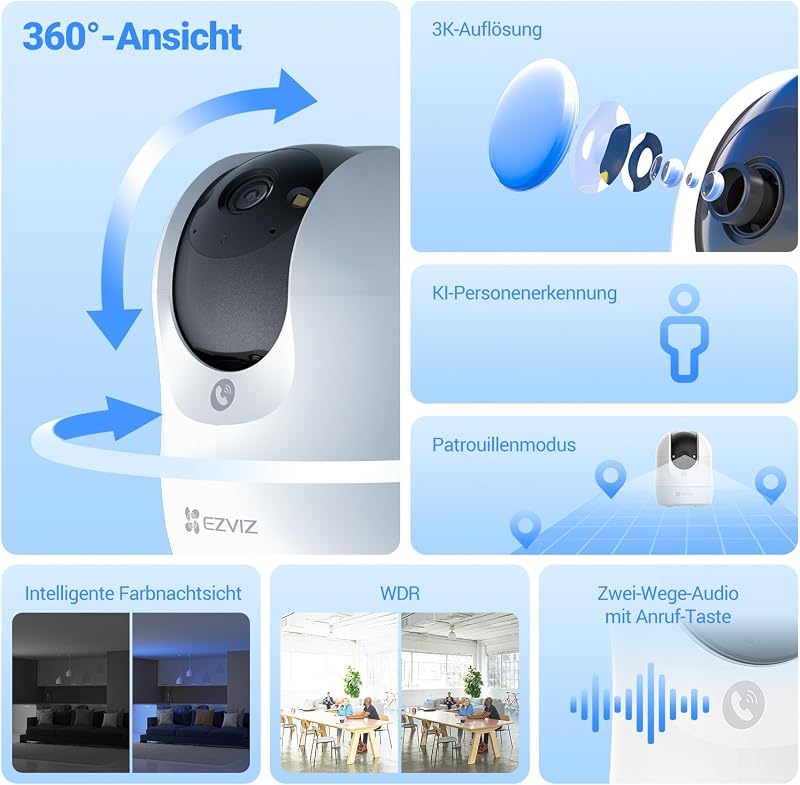 C6N G1 3K 5MP WLAN Überwachungskamera Innen, 360 PTZ (2er Pack)