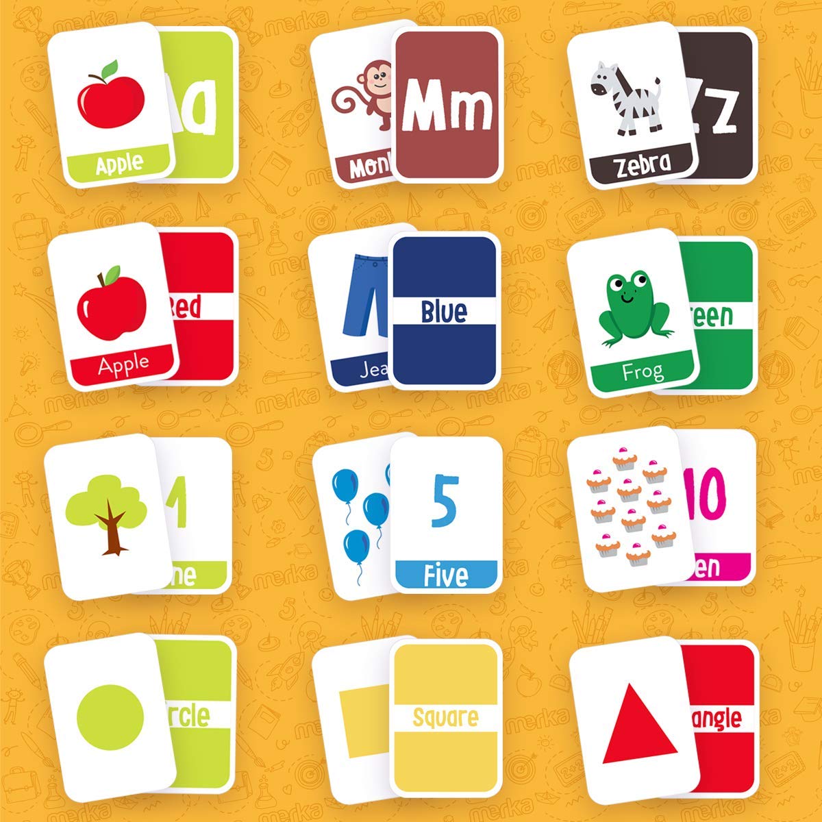 Merka Educational Flash Cards Kids 58 Flashcards Toddlers Set Letters