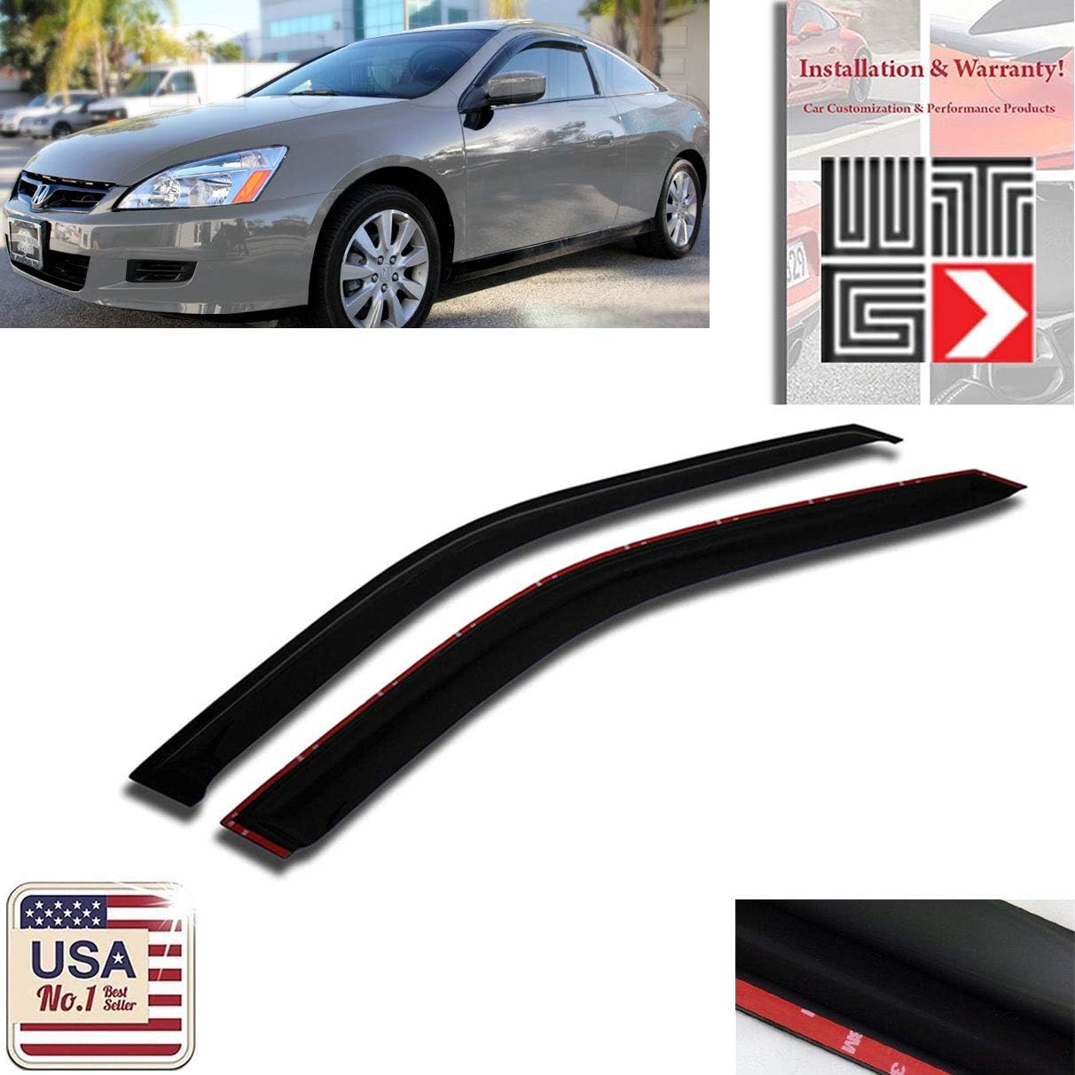 VITO 2pcs Side Window Deflectors Original Window Visors Compatible for 2003-2007 Honda Accord Coupe 2 Door Vent Visor Sun/Rain Guard